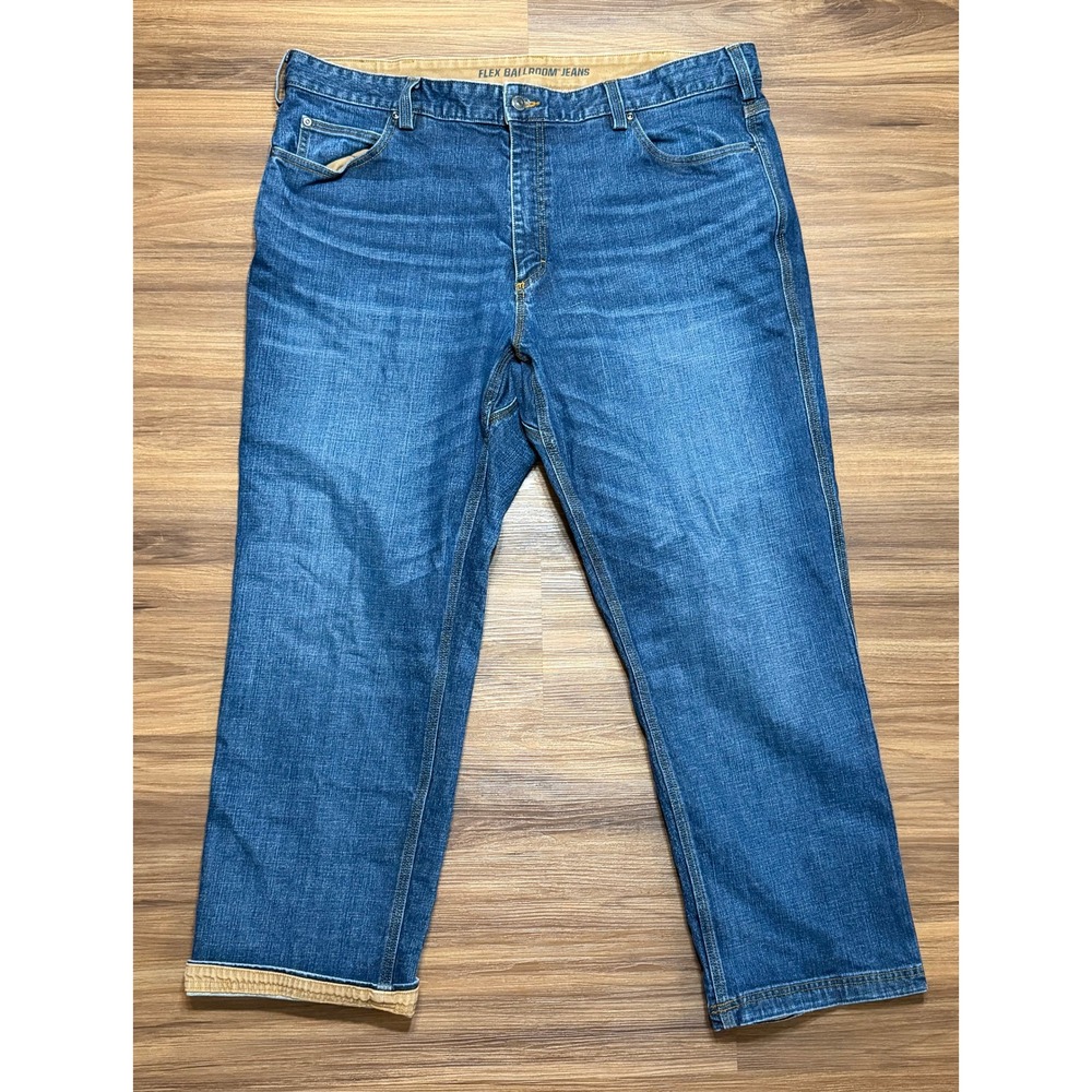 Duluth Trading Flex Ballroom Jeans Men Relaxed Fit Blue Dark Wash Denim Sz 42x30